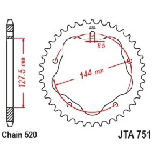 Зірка задня JT JTA751.42 Black