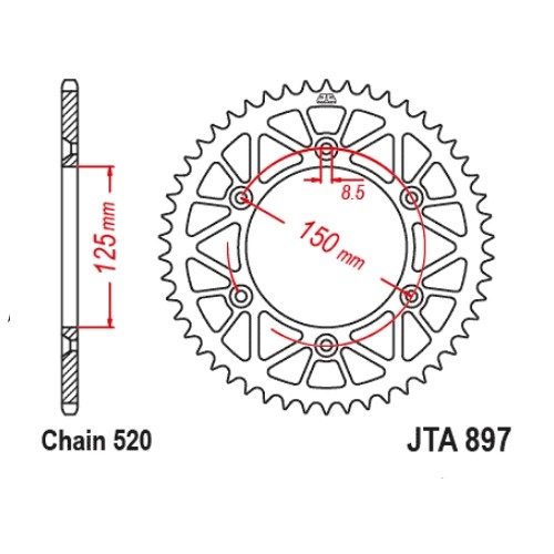 Зірка задня JT JTA897.48 Red