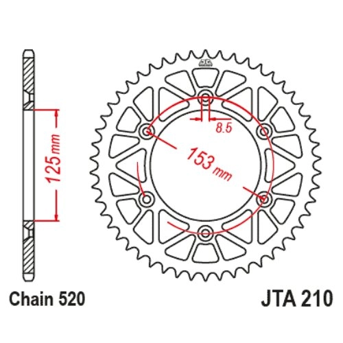 Звезда задняя JT JTA210.50 Red