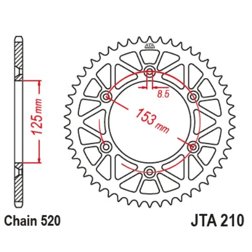 Звезда задняя JT JTA210.52 Black