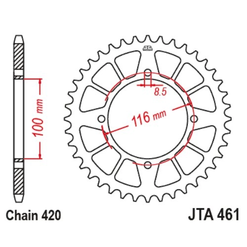 Звезда задняя JT JTA461.51 Black