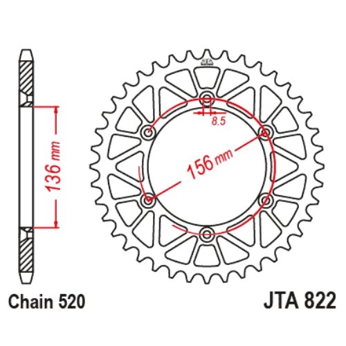 Звезда задняя JT JTA822.49 Black