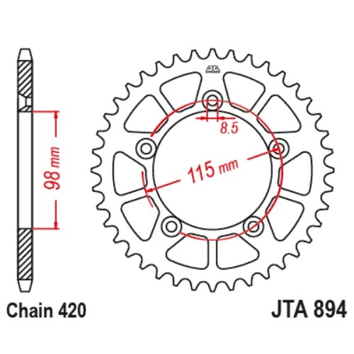 Звезда задняя JT JTA894.50 Black