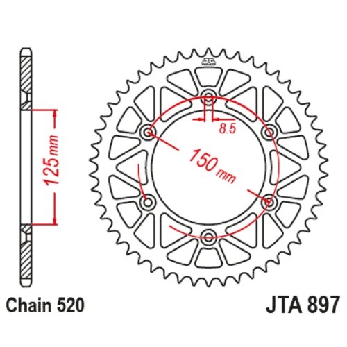 Звезда задняя JT JTA897.49 Black