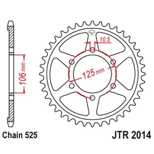 Звезда задняя JT JTR2014.44