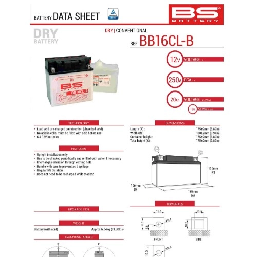 Акумулятор BS BB16CL-B
