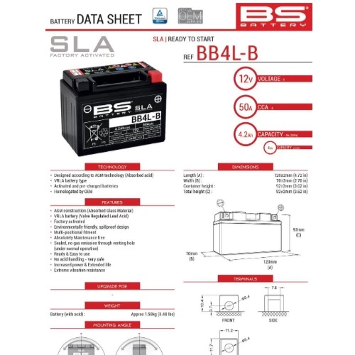 Акумулятор BS BB4L-B (FA)