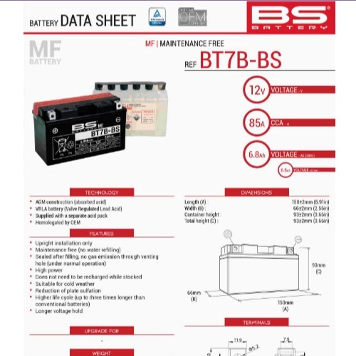 Акумулятор BS BT7B-BS