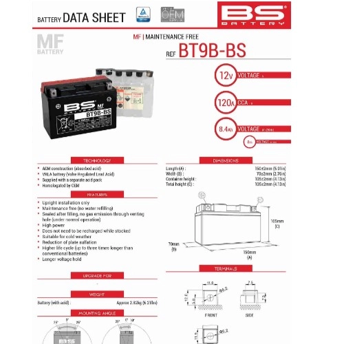 Акумулятор BS BT9B-BS