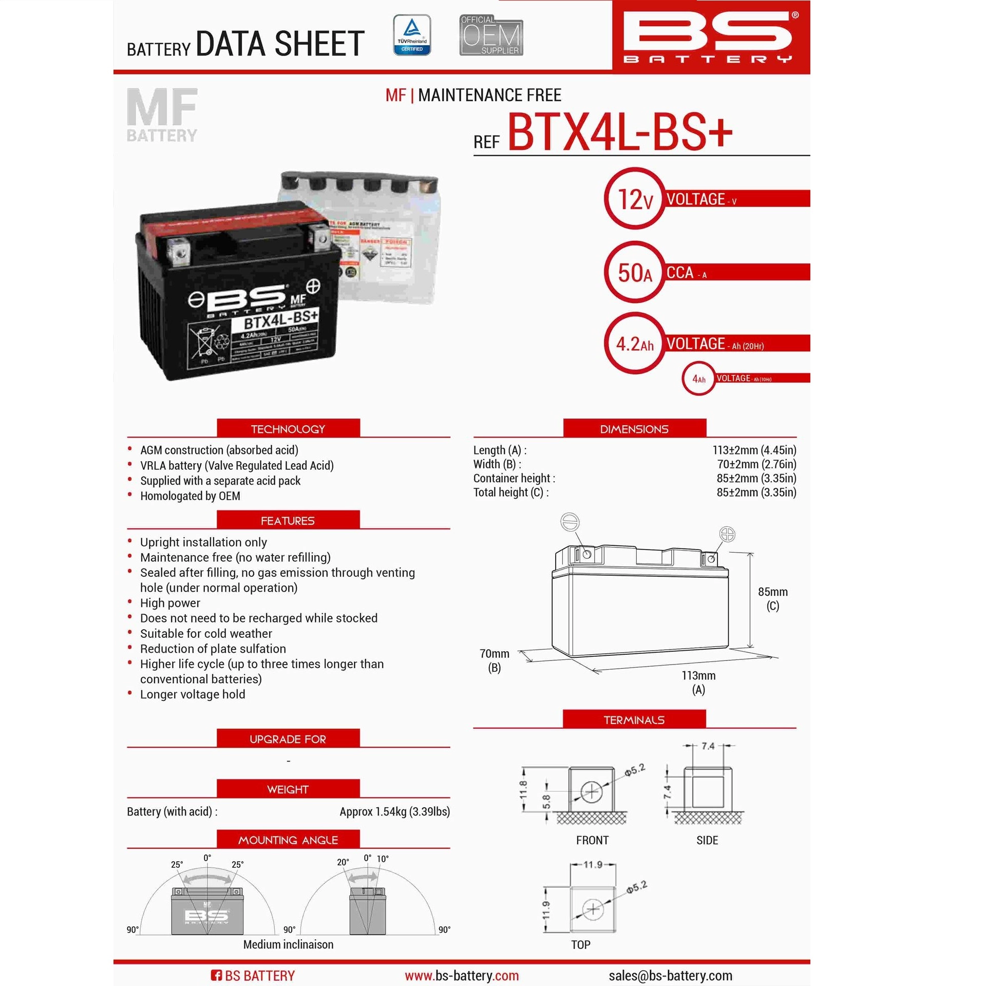 Аккумулятор BS BTX4L-BS+