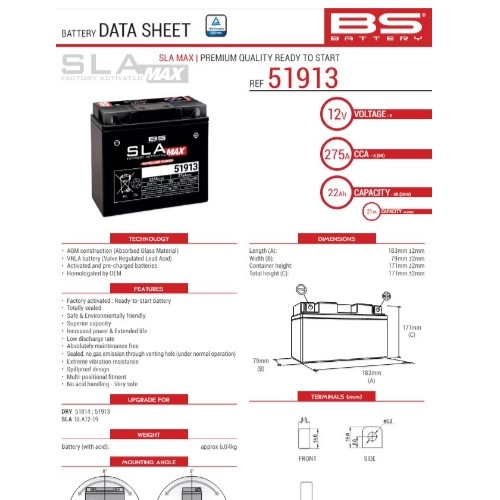 Акумулятор BS SLA Max 51913