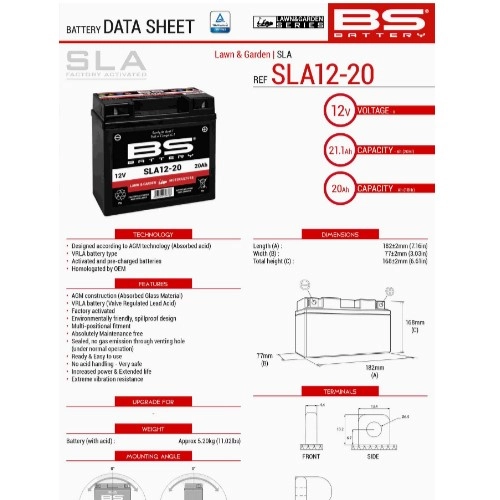 Аккумулятор BS SLA12-20 (FA)