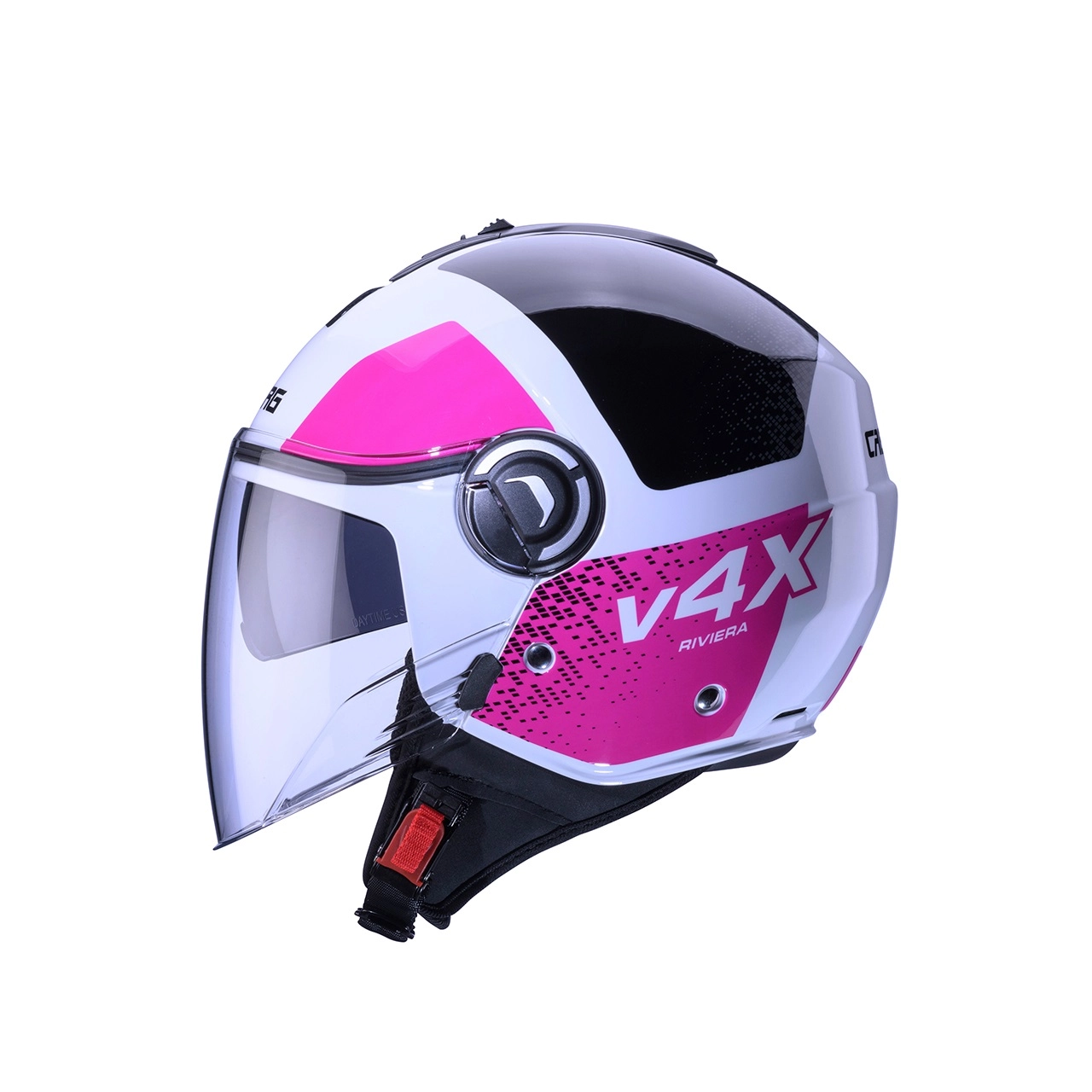 Шолом Caberg Jet Riviera V4X Alpha White/Black/Fuchsia