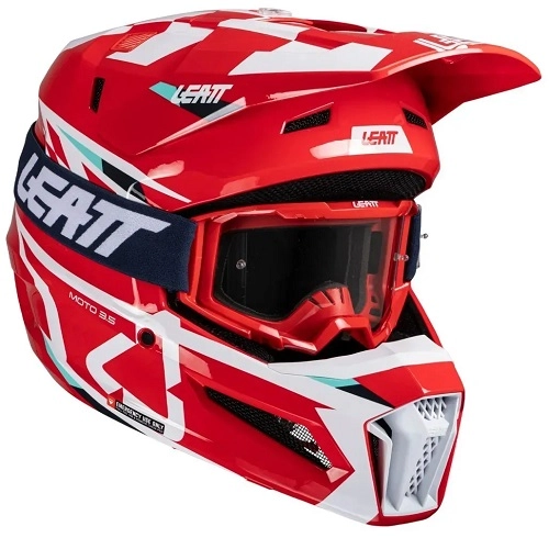 Шолом Leatt Moto 3.5 Red + Мотоокуляри Leatt Vision 3.5 Blue Clear Lens