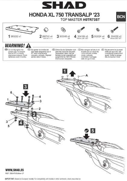 Крепление кофра Shad H0TR73ST Honda Transalp 750 2023